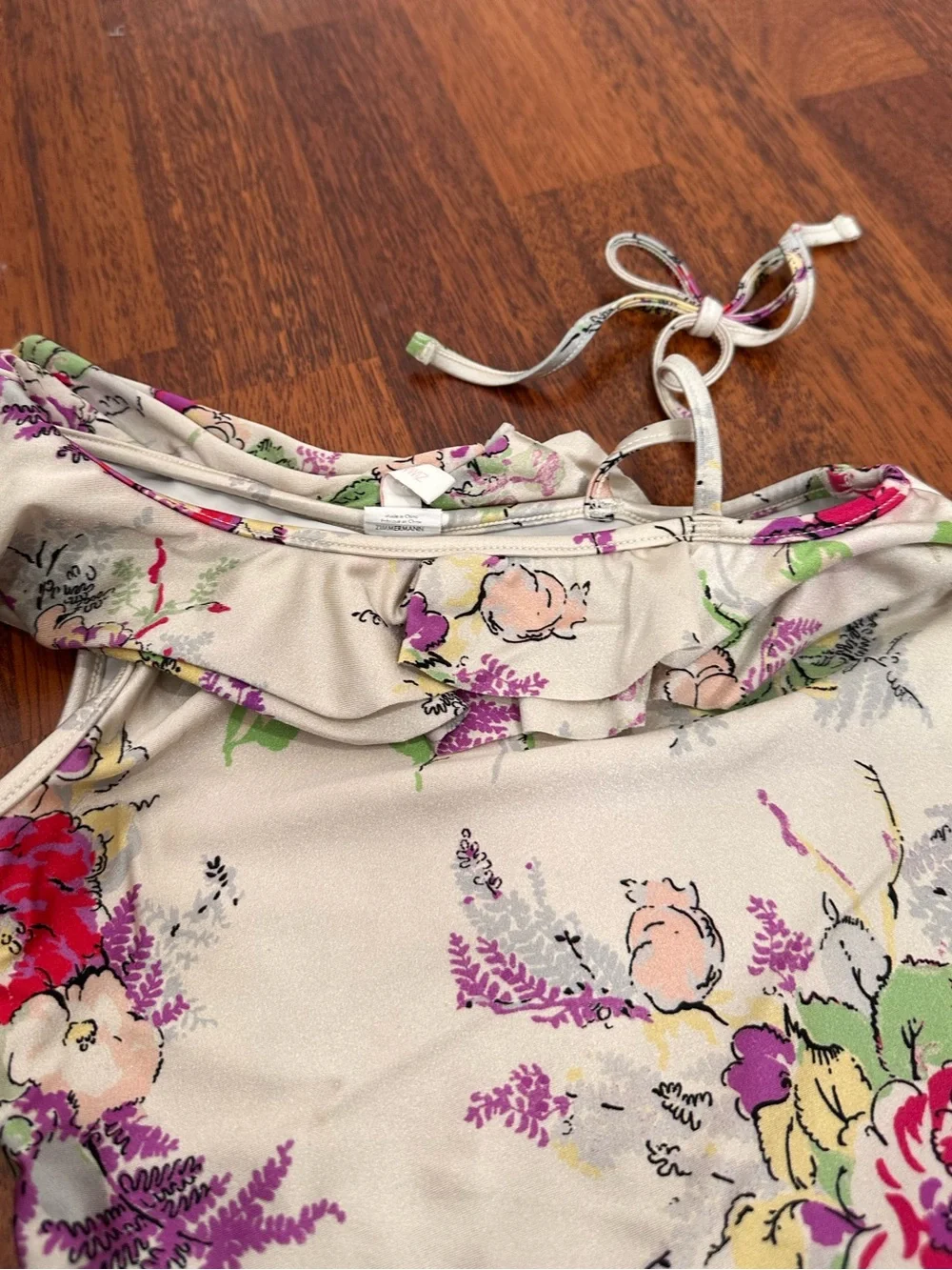 Zimmermann Garden Floral Girls' One-Shoulder Floral Swimsuit - Cream